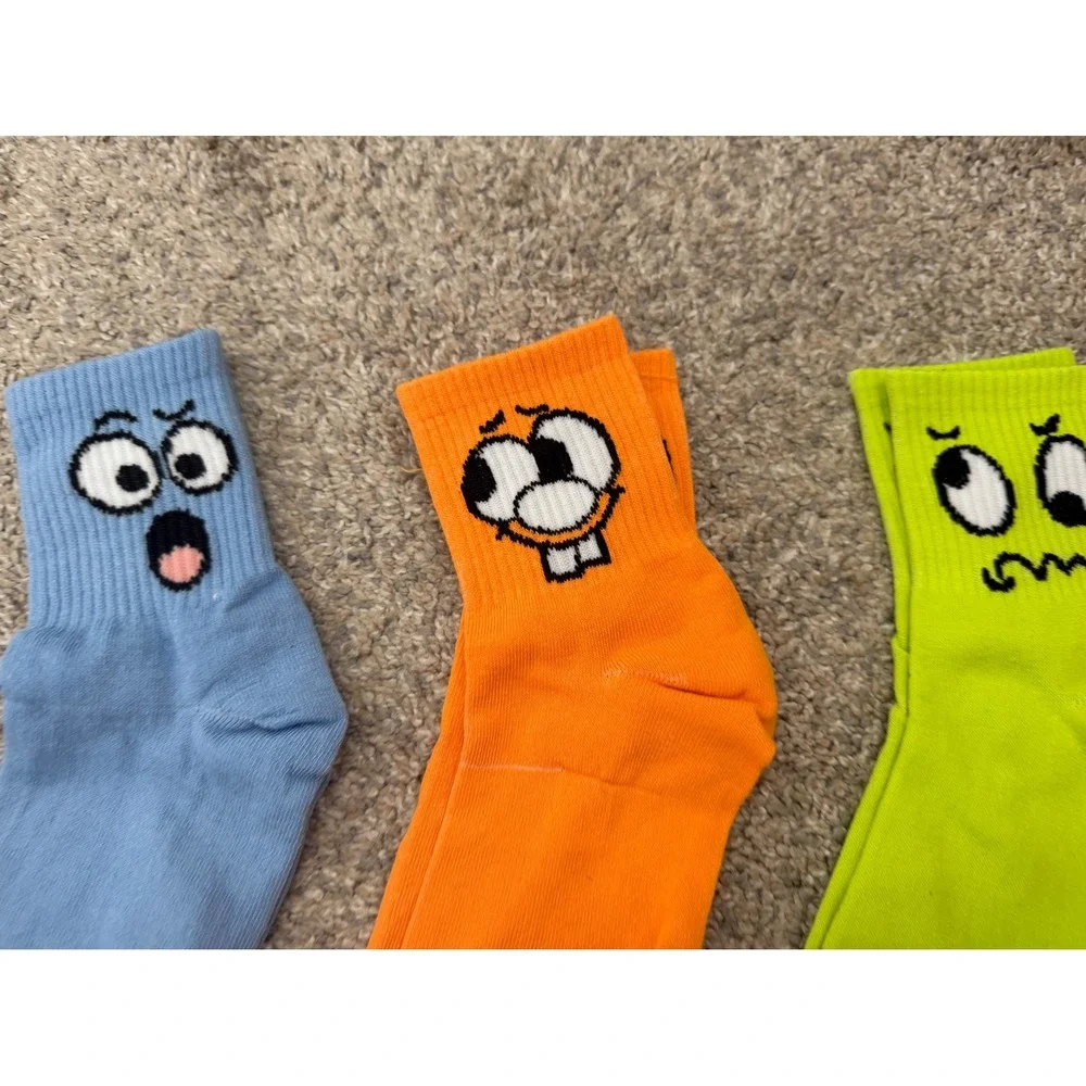 SHEIN Women's 3-Pack Bright Colored Silly Face Socks NWOT – One Size Fits Most
